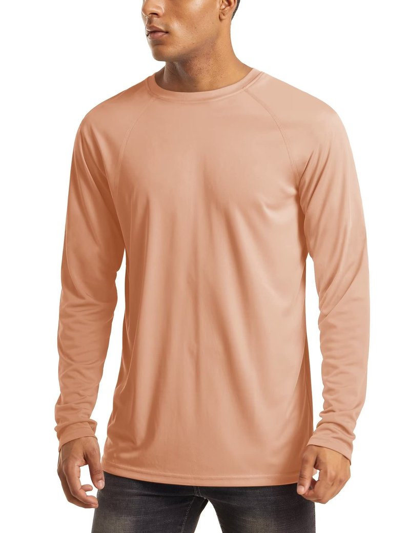 MAGCOMSEN Long Sleeve Shirts for Men Sun Protection UPF50 Athletic T-Shirt Fishing Shirts for Men Summer Apricot,3XL