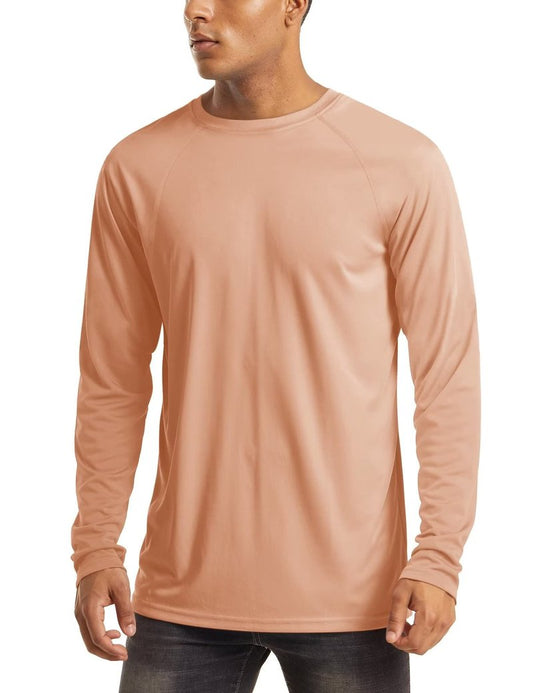 Rashguard Shirts for Men Long Sleeve Sun Protection Shirts Athletic T-Shirt Cycling Outdoor Fishing Hiking Shirts Apricot