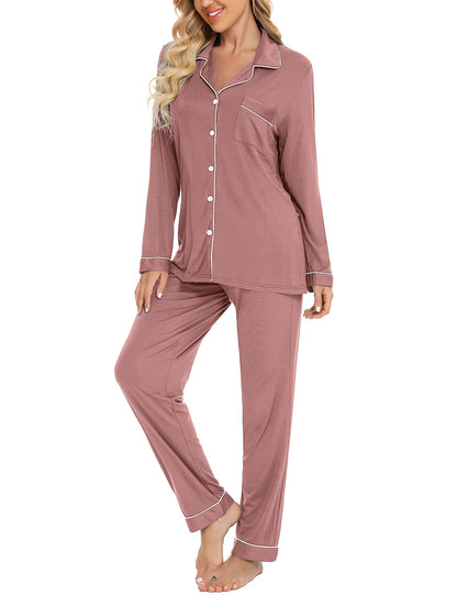 Anjue Pajama Sets for Women Soft Long Sleeve Sleepwear Womens Button Down Nightwear Soft Pj Lounge Sets Halloween Family Party(Pink,M)