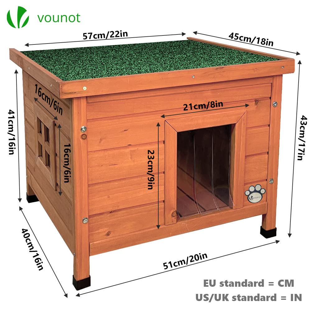 VOUNOT Cat House Outdoor with Kennel Door Privacy Window Cat Wooden Shelter 57x45x43cm