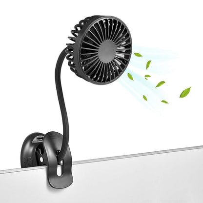 Clip On USB Mini Desk Fan with Emergency Power Bank, Battery Operated Rechargeable Portable Fan - Flexible Neck, 3 Speed Personal Cooling for Baby Stroller, Car, Camping, Office, Dorm, Beach - Black