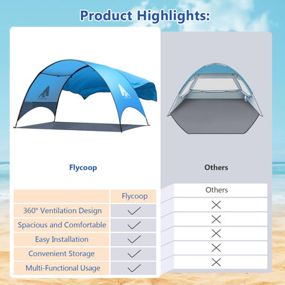 Beach Tent - Beach Shade Canopy Compact Fold (16.9x3.9″), Own Patent, 360° Ventilation, Large Side Storage Pocket, UV Protection Portable Sun Shelter for Beach (Blue, 106*65*61″ with 74.8*98.4″ sail)