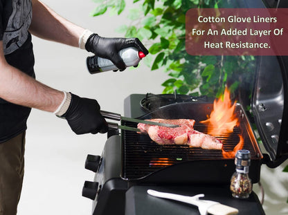 Nechtik BBQ Gloves disposable - 4 Cotton Glove Liners and 100 Disposable Gloves, Machine Washable Cotton Liners - Powder Free Latex Free, Black Nitrile Gloves
