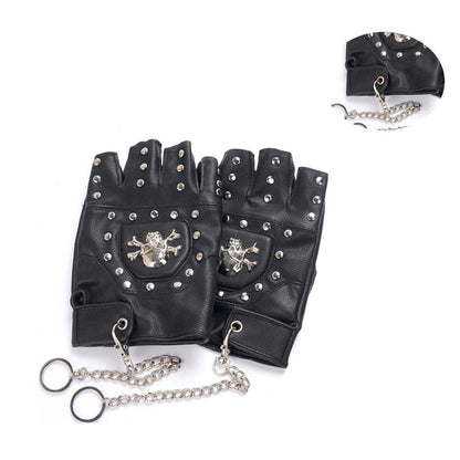 Steampunk Gothic Gloves Mens Vintage Geuuine Leather Captain Fingerless Mittens (Ring Black (A Pair))