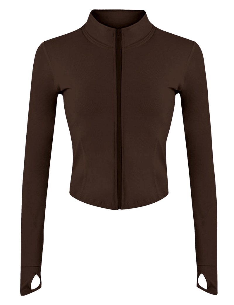 Lviefent Womens Lightweight Full Zip Running Track Jacket Workout Slim Fit Yoga Sportwear with Thumb Holes (Brown-S)
