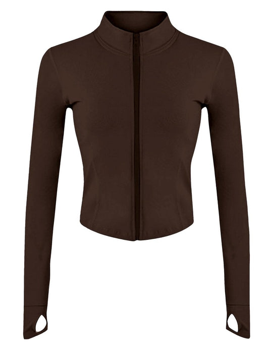 Lviefent Womens Lightweight Full Zip Running Track Jacket Workout Slim Fit Yoga Sportwear with Thumb Holes (Brown-S)