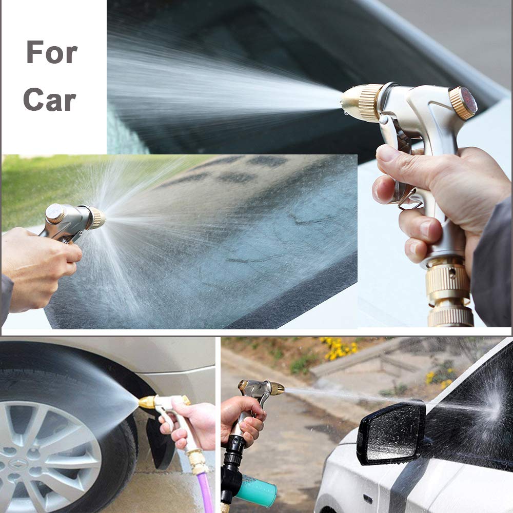 FANHAO Garden Hose Spray Gun with Full Brass Nozzle, 100% Heavy Duty Metal Water Gun, High Pressure Adjustable Spray Nozzle for Plants Watering, Cleaning, Car Washing and Pets Showering