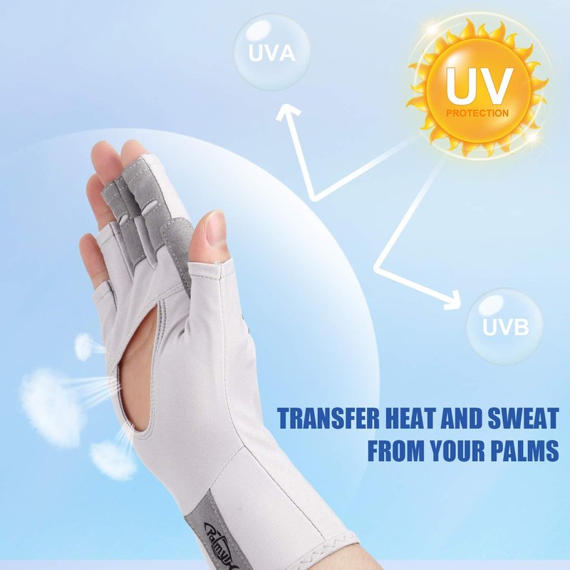 Palmyth UV Protection Fishing Fingerless Gloves UPF50+ Sun Gloves Men Women for Kayaking, Hiking, Paddling, Driving, Canoeing, Rowing (Air Light Gray, Medium)
