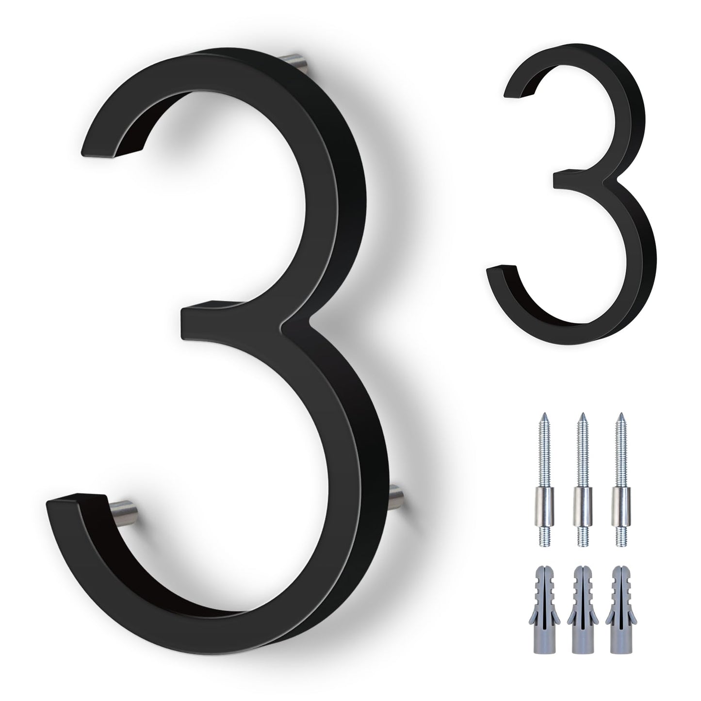 5 Inch House Numbers for Outside, Stainless Steel Floating Address Numbers for House, Modern Black Metal Door Numbers for Mailbox, Wall, Yard, Easy Install with Mounting Kit (3)