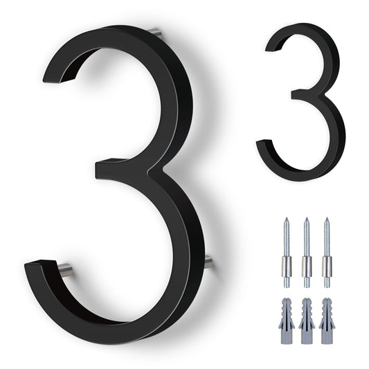 5 Inch House Numbers for Outside, Stainless Steel Floating Address Numbers for House, Modern Black Metal Door Numbers for Mailbox, Wall, Yard, Easy Install with Mounting Kit (3)