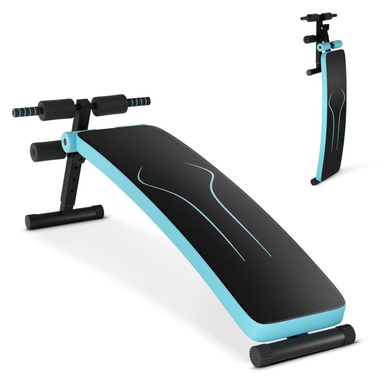 GYMAX Adjustable Sit up Bench, Foldable Abdominal Training Slant Bench, Curved Decline Sip up Bench for Strength Training Workout (Blue)
