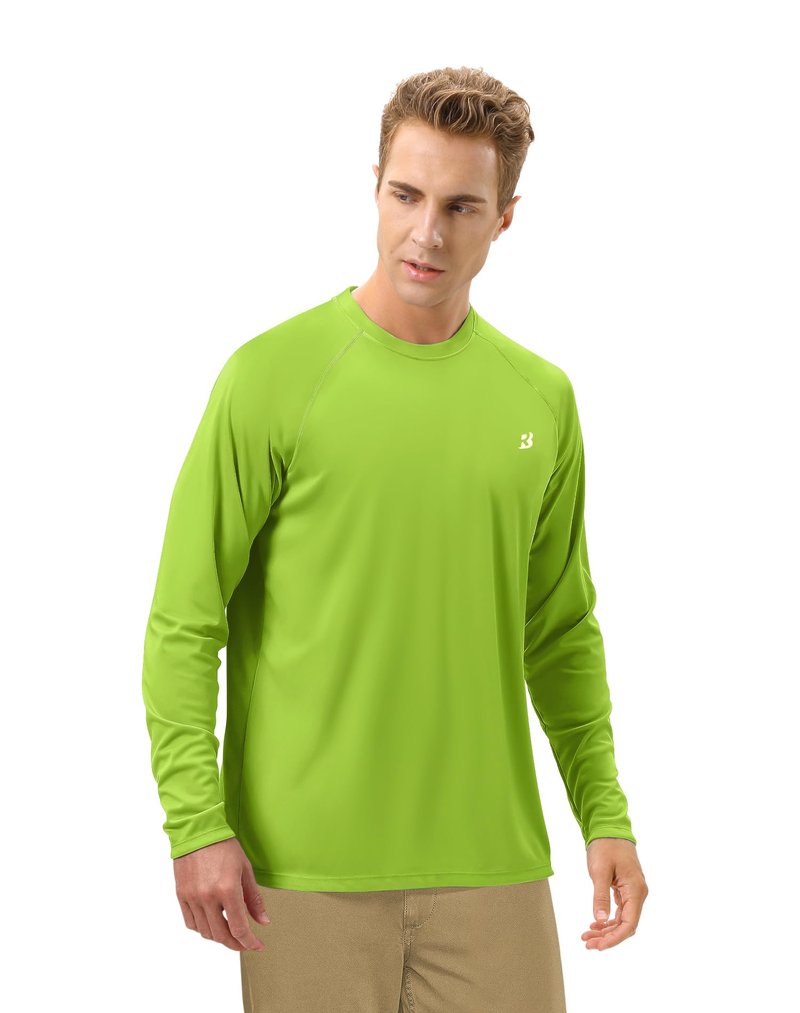 Roadbox Mens UPF 50+ Long Sleeve SPF Diving Rash Guard UV Sun Protection Shirts for Outdoor Fishing Hiking Swimming Running Lime Green