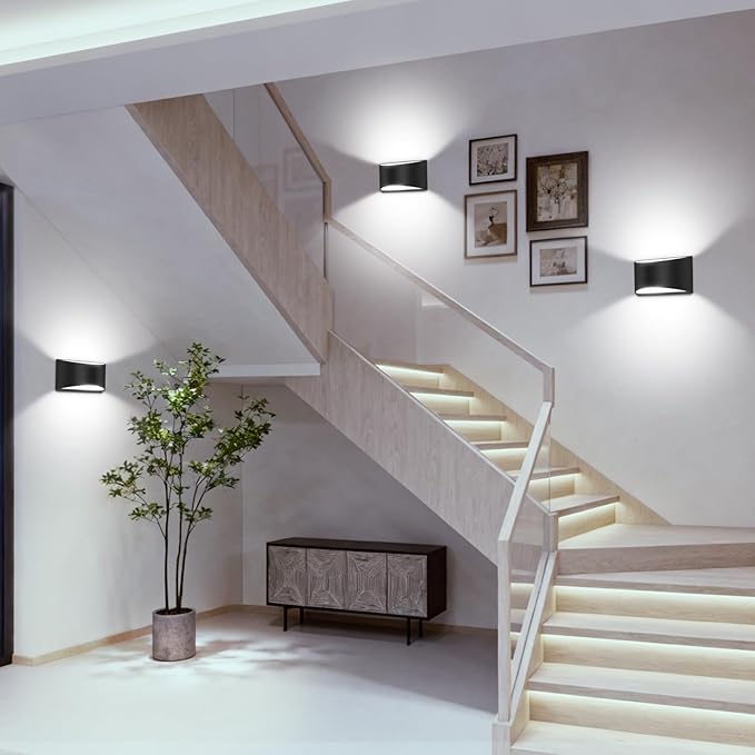 Modern LED Wall Sconces Set of Two,Cool White 6000K Hardwired Black Wall Lights Up and Down Wall Mount Light(with G9 Bulbs)