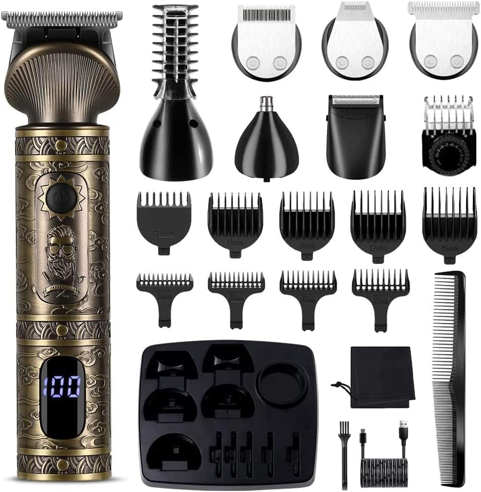 Surker Professional Beard Trimmer Kit - Zero Gapped T-Blade Electric Shaver, Nose & Body Trimmer - Cordless Grooming Kit 7 in 1