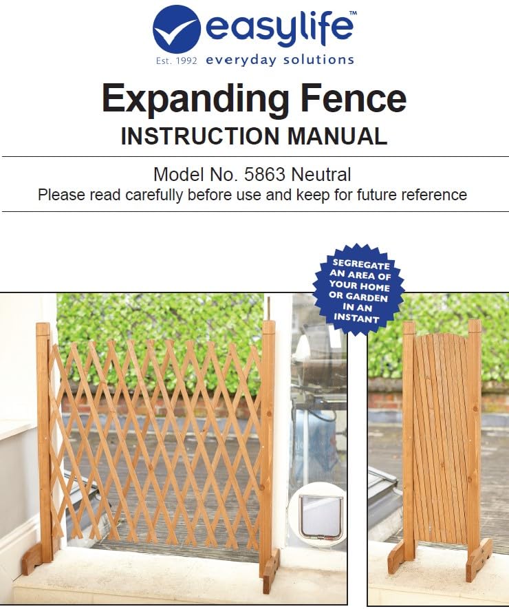 Easylife Solid Wood Expanding Fence, Mobile and Movable Fence, Gardeners & Pet Owners, Fold-able Design and Lightweight, H:90cm x W:30-190 cm from Easylife Lifestyle Solutions - Natural Wood