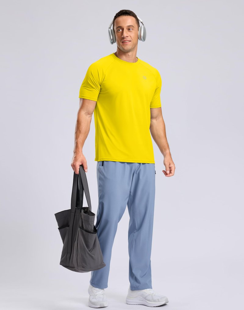 G Gradual Men's Athletic Workout T-Shirts Moisture Wicking Cooling Running Shirts Short Sleeve Performance Tee for Gym Tennis(Yellow,XXL)