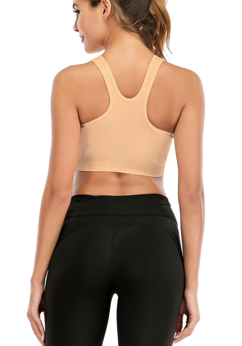Womens Zip Front Sports Bra Wireless Post-Surgery Bra Racerback Yoga Sports Bras