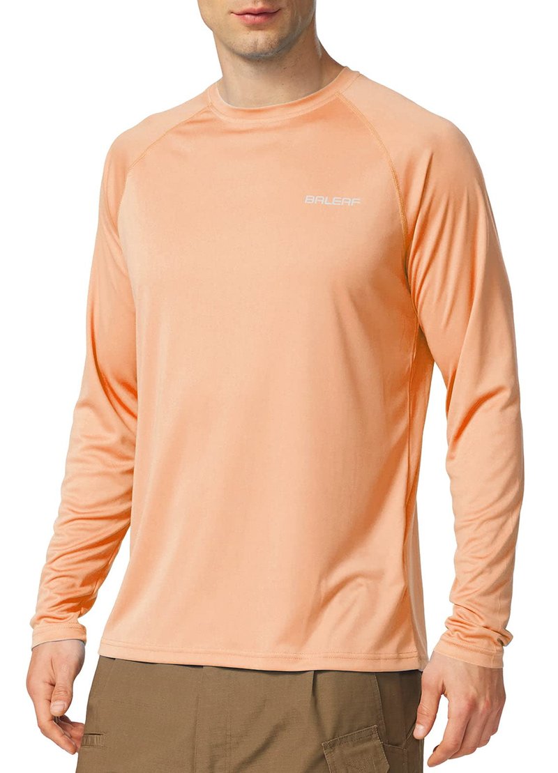baleaf Mens UPF 50+ Sun Protection Shirts Long Sleeve Rash Guard, Quick Dry 4-Way Stretch for Fishing Swimming Surfing 01-Light Pink 3XL