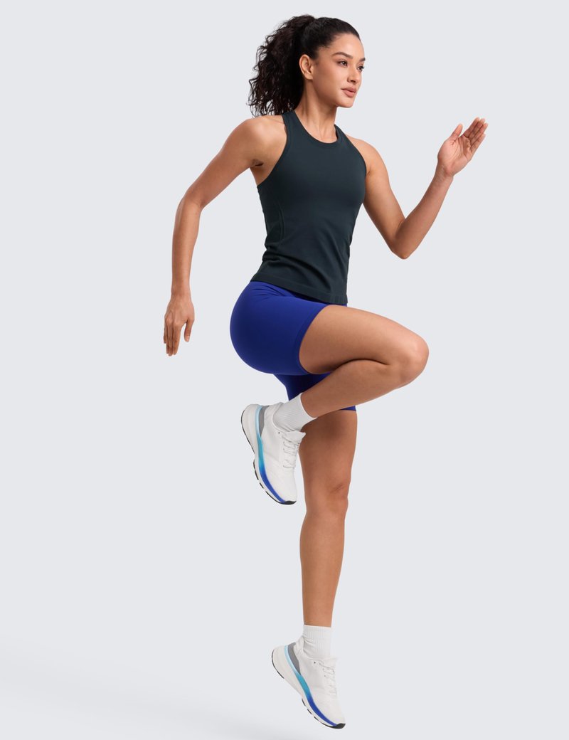 CRZ YOGA Seamless Workout Tank Tops for Women - Athletic Running Gym Sleeveless Shirts Crewneck Racerback Breathable True Navy Small