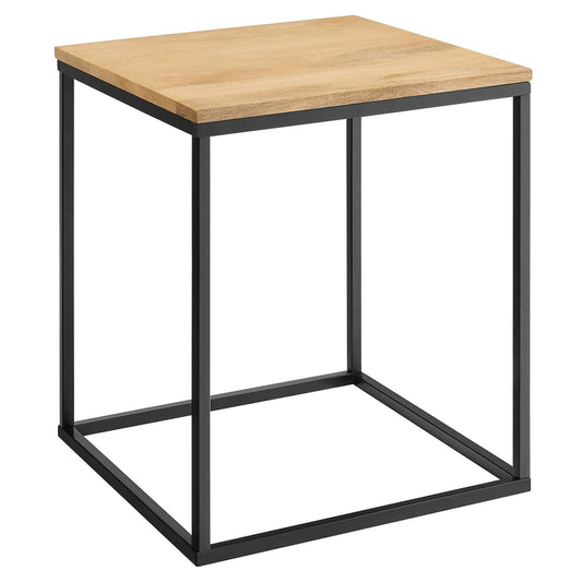 Modway Zora Modern Wood Metal Square Side Table in Oak - Industrial Rustic End Table with Metal Base - Small Square Accent Table or Bedside Table - Plant Stand Indoor