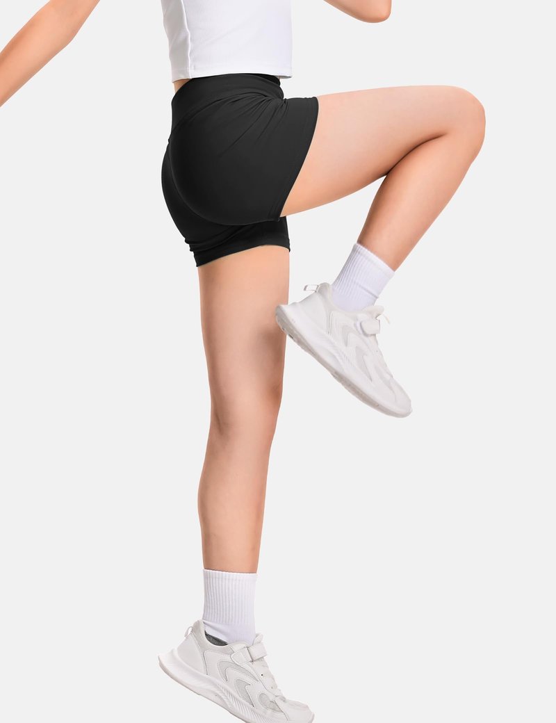 JOCMIC Girls Athletic Shorts Kids Dance High Waisted Yoga Short for Bike Gym Volleyball Running Black 9-10 Years