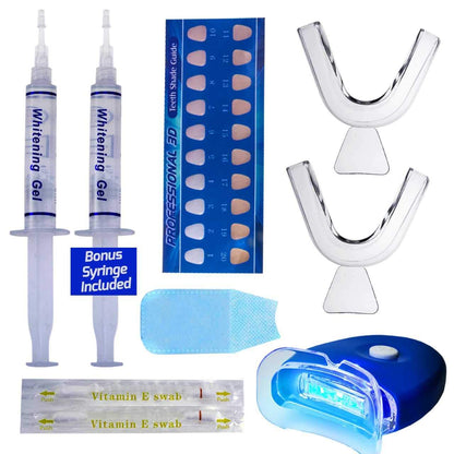 DentaPro 2000 3D Teeth Whitening Kit – Deluxe Addition Includes LED Light, (2) 5ml Gel Syringes, Custom Moldable Tray (2), Vitamin E Swab (2), Shade Guide – See Results After Just One Use!