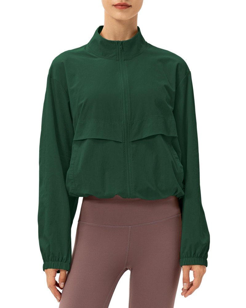 Locachy Women's Lightweight Zip Up Athletic Jacket Stand Collar Windproof Sun Protection Workout Outdoor Jacket Mysterious Green XS