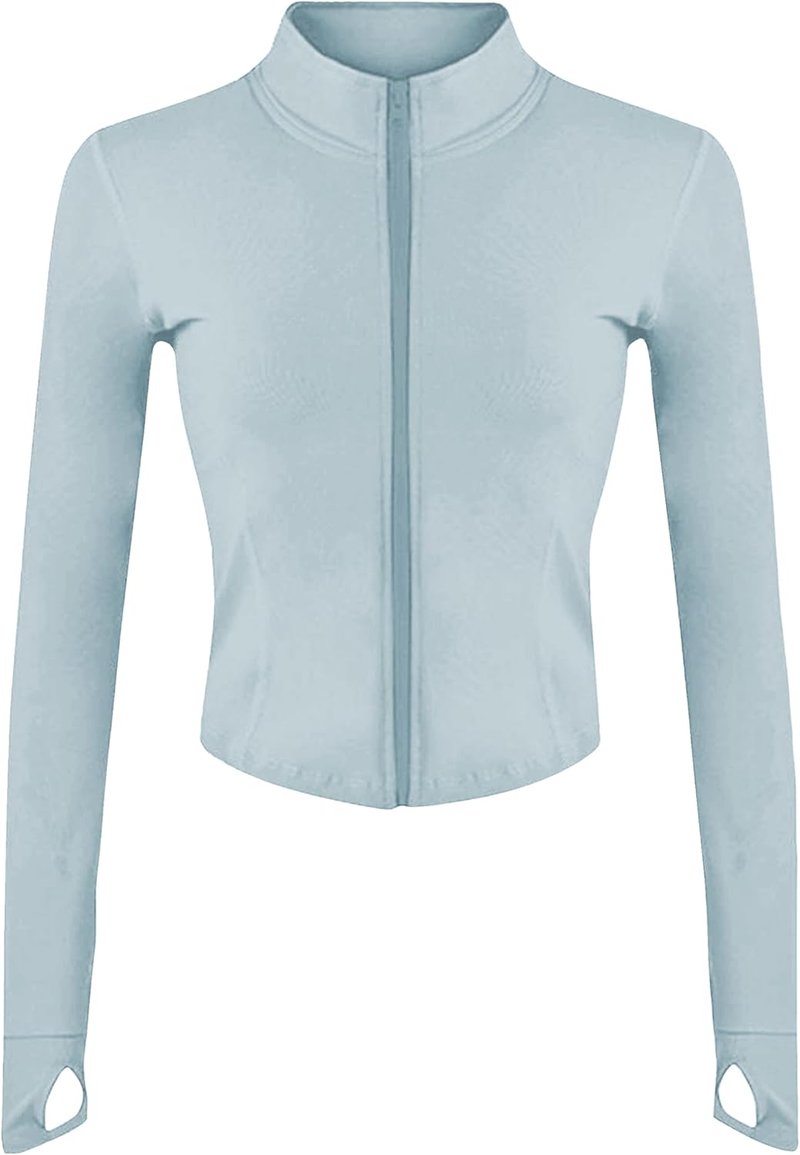 Womens Lightweight Full Zip Running Track Jacket - Slim Fit Yoga Sportswear with Thumb Holes