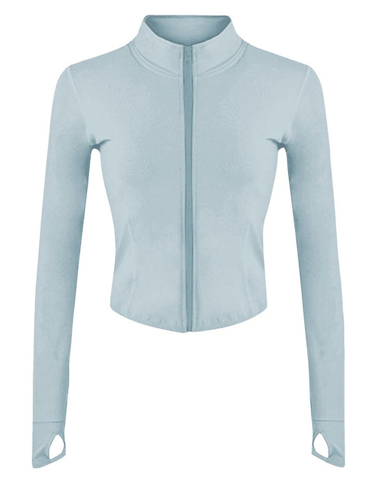 Lviefent Womens Lightweight Full Zip Running Track Jacket Workout Slim Fit Yoga Sportwear with Thumb Holes (LightBlue-XS)