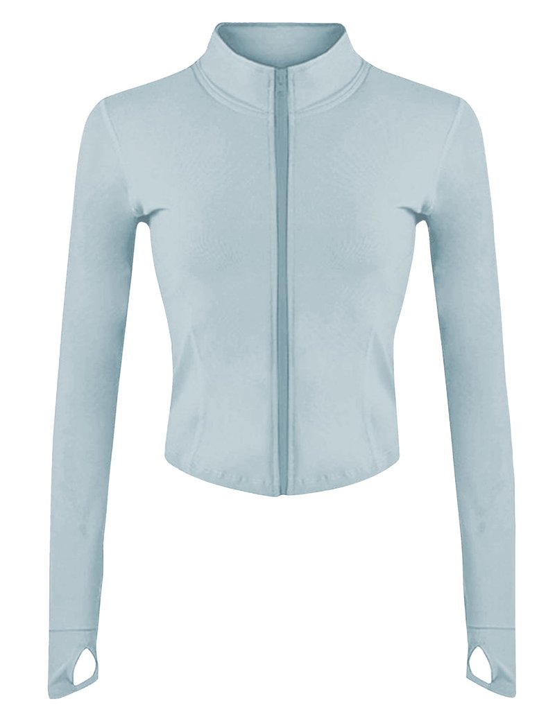 Lviefent Womens Lightweight Full Zip Running Track Jacket Workout Slim Fit Yoga Sportwear with Thumb Holes (LightBlue-S)
