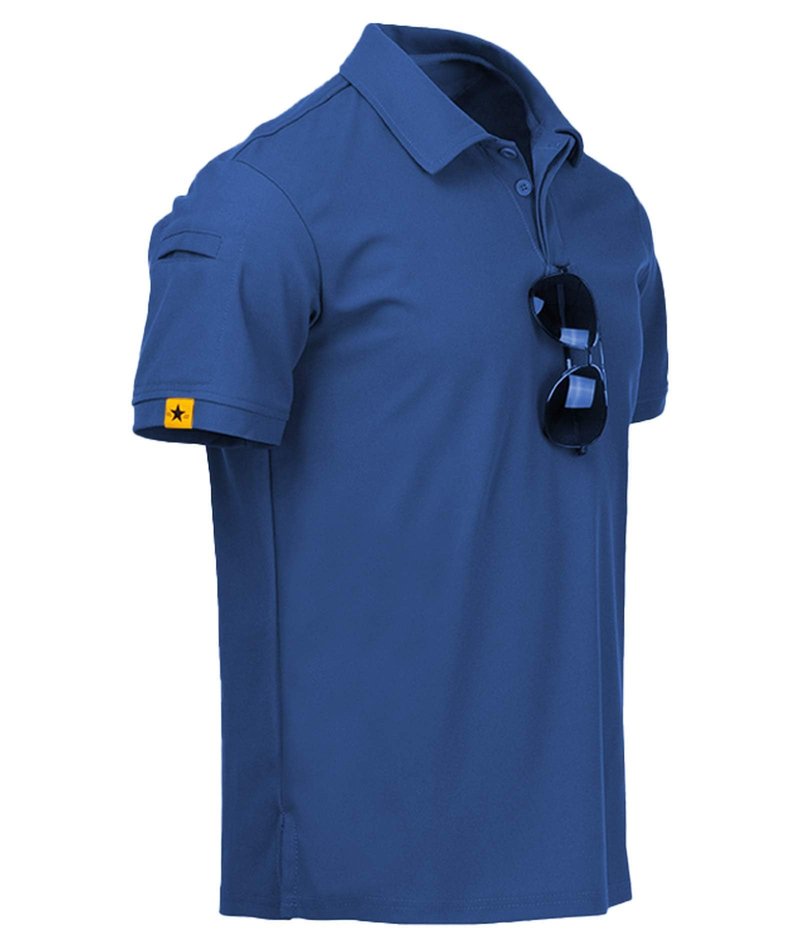 ZITY Mens Polo Shirt Short Sleeve Sports Tactical T-Shirt Athletic Golf Polos Daily Casual Stylish Collared Shirts for Men Blue Large