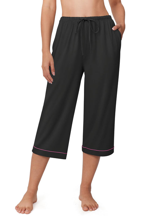 Ekouaer Womens Pajamas Pants Capri Pj Bottoms with Pockets Comfy Drawstring Printed Lounge Soft Sleep Pants