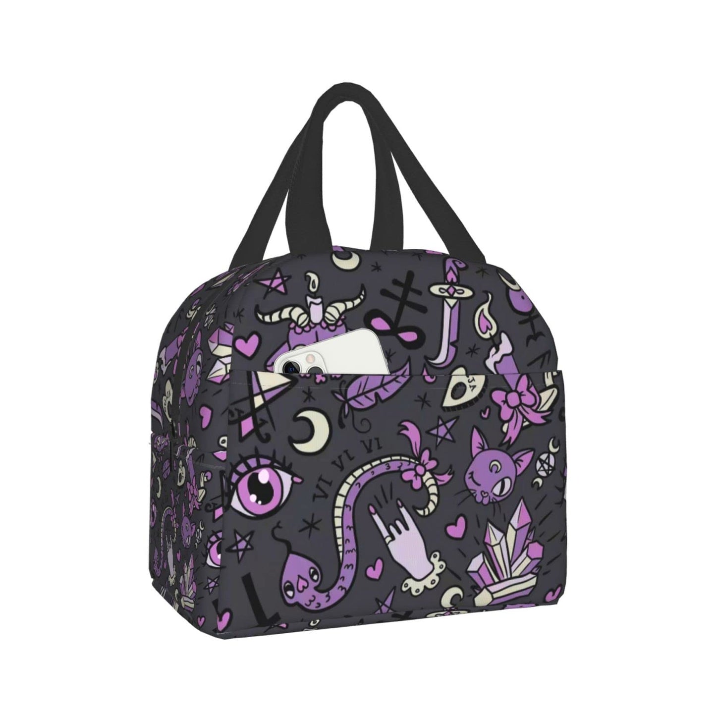 Funacola Magic Goth Spooky Gray Purple Black Lunch Box Reusable Halloween Lunch Bag Witch Insulated Meal Bags Food Container For Boys Girls Men Women Kids School Work Travel Picnic