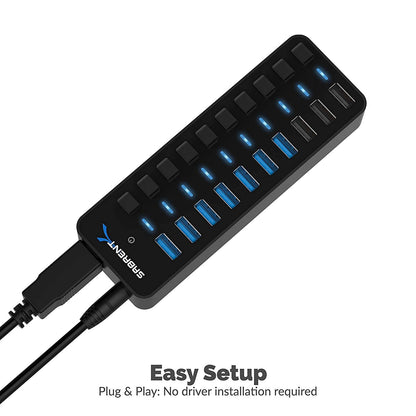 SABRENT 10-Port USB 3.0 Hub, Individual Power Switches and LEDs, 3 Smart Charging Ports, 60W Power Adapter, for PC, Mac, Xbox, PS5, Laptop, Desktop, USB Devices (HB-B7C3)