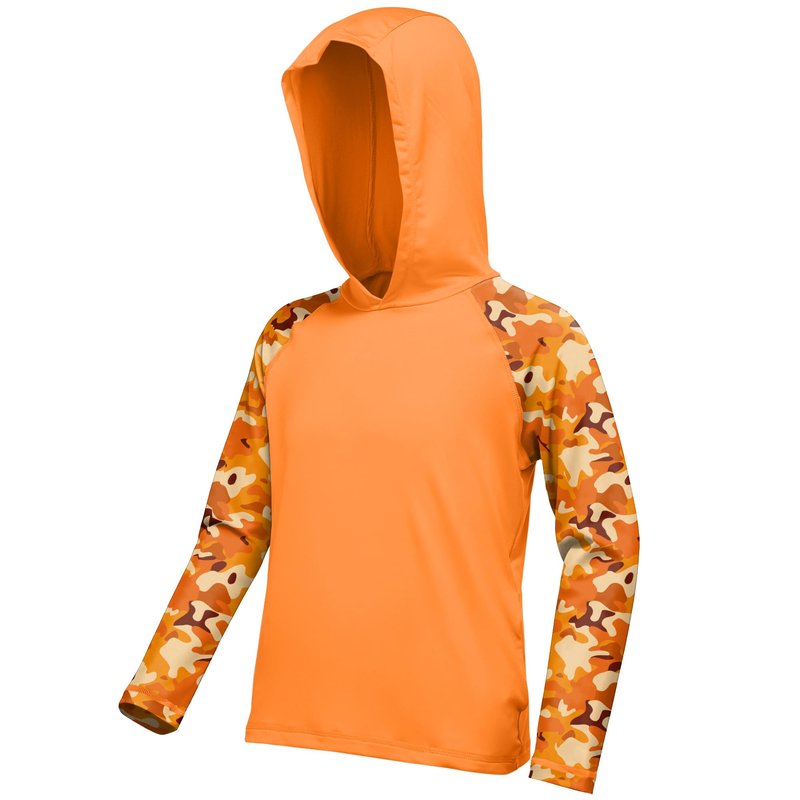 DRONIRING Boys Rash Guard Swim Hoodie, UPF 50+ UV Sun Protection Long Sleeve Fishing Shirt, Kids Youth SPF Water Shirts Bright Orange