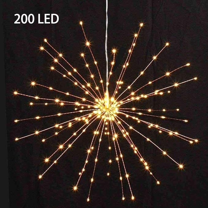 1 Pack Starburst Sphere Lights with Remote Control,200 LED Firework Light, 8 Modes Dimmable Waterproof Hanging Fairy Light, Copper Wire Lights for Patio Parties Christmas (Solar Powered)