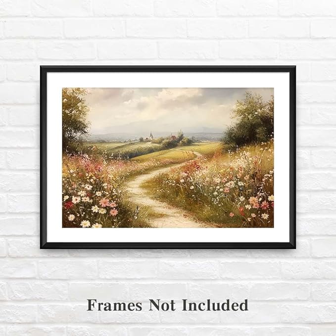 Yesad Wildflower Canvas Wall Art, Meadow with Flowers Painting Vintage Décor Nature Prints Rustic Pictures, Scenery Wall Decor for Living Room Bedroom Farmhouse (Unframed,24”x16”,Wildflower2)