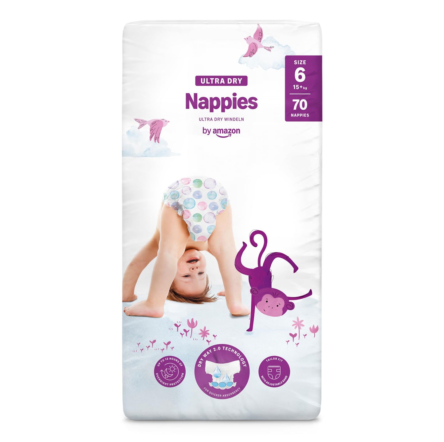 Amazon Brand - Mama Bear Ultra Dry Nappies, Size 6 (15+ kg), 70 Count, White