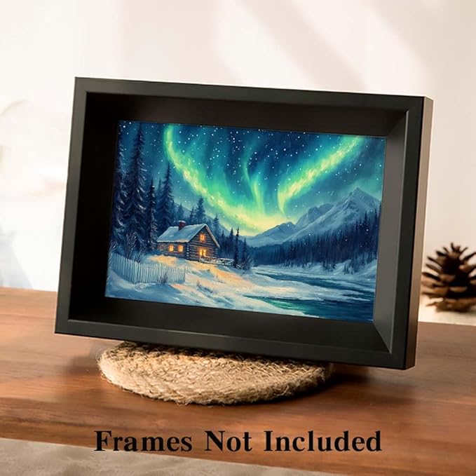 Yesad Aurora Wall Art, Landscape Canvas Wall Art Aurora Borealis Painting Nature Scenery Prints Poster Wall Decor for Cabin, Living Room, Bedroom, Farmhouse Decor (Unframed, 18'x12')