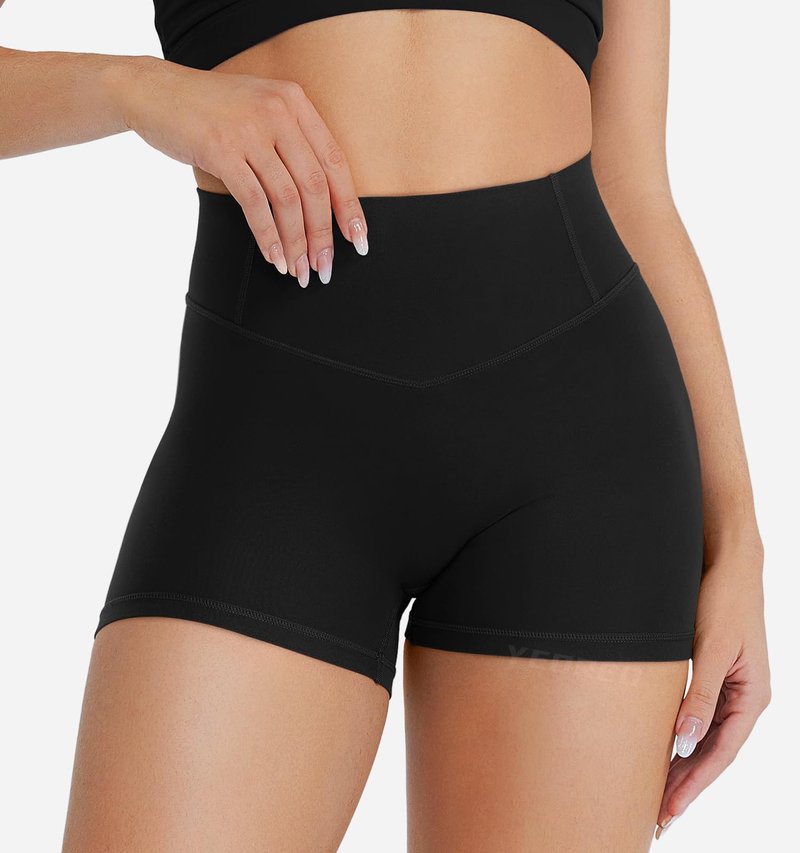 YEOREO Hidden Scrunch Workout Shorts with Pocket 3.5'' Inseam High Waist Gym Yoga Shorts Black L