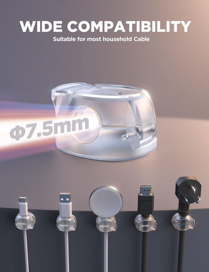 Cable Clips, Chfeila 6Pack Dual Spring Cord Organizer with Clasp Lock, [Max Stability] Desk Cable Management, Adhesive Phone Charging Wire Holder for Nightstand/Car/Wall, Office Accessories Decor