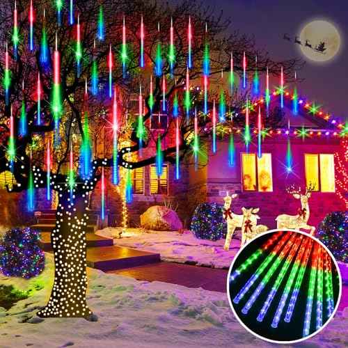 KNONEW 2Pack Total 48 Tube Meteor Shower Lights,15 in 672 LEDs Christmas Lights Outdoor Waterproof Plug in Falling Rain Light for Xmas Tree Wedding Party Garden Holiday Decorations (Multicolor)