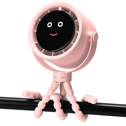 Akejrym Stroller Fan Portable, Personal Fan for Travel, Air Turbo Tech & Digital display, Detachable 5 Speeds Rechargeable 360° Rotate Flexible Tripod, For Home Office Stroller (Pink)