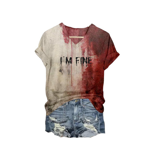 Generic Its Ok It'S Not My Blood Shirt I'M Fine It'S Not My Blood Hoodie Ladies' Halloween Bloody Print Dress Funny Letter Print Shirt Graphic Casual Top Fun Gift, Medium