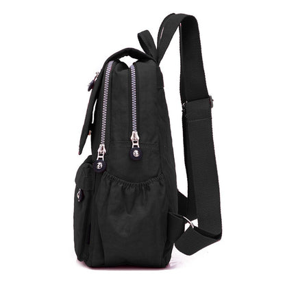 XUEREY Women's Small Handbag Nylon Shoulder Bag Casual Day Pack Multi-Pocket Casual Waterproof Nylon Bags Travel School Bag Laptop Backpack (Black)