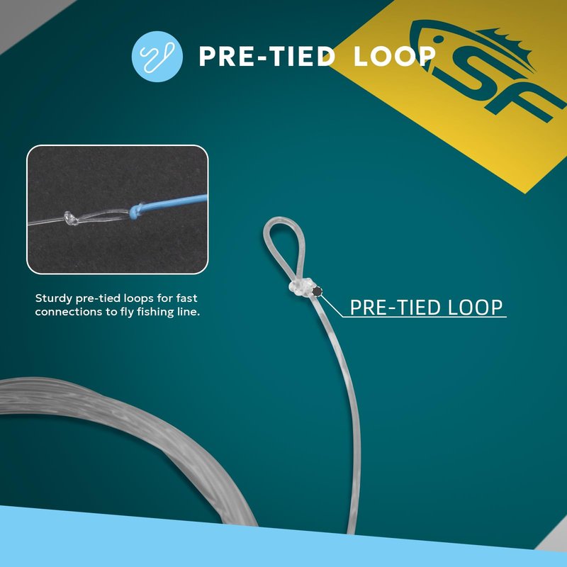 SF 10FT 30lb Pre-Tied Loop Saltwater Tapered Leader Fly Fishing Low Visibility High Strength Clear Nylon for Saltwater Bonefish Permit