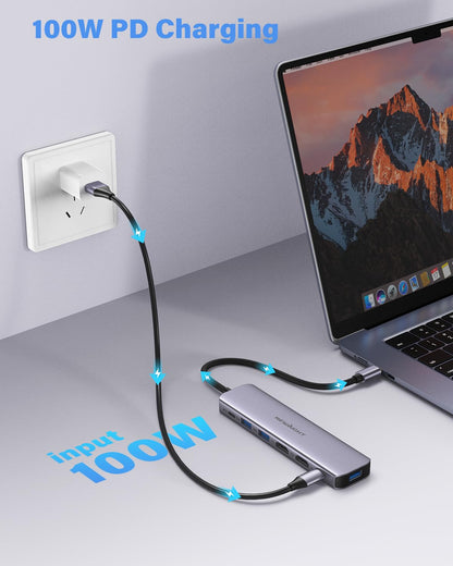 Newmight 7 in 1 USB C Docking Station - Dual Monitor with 2 HDMI, 3 USB 3.0, 100W PD, Compatible with Dell, HP, MacBook Pro Air, iPhone 15 Series