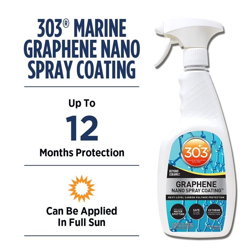 303 Products Marine Graphene Nano Spray Coating - Next Level Protection - Enhances Gloss and Depth - Reduces Water Spotting - UV Ray Protection- Safe to Use in the Sun - 32 fl. oz. (30251), White