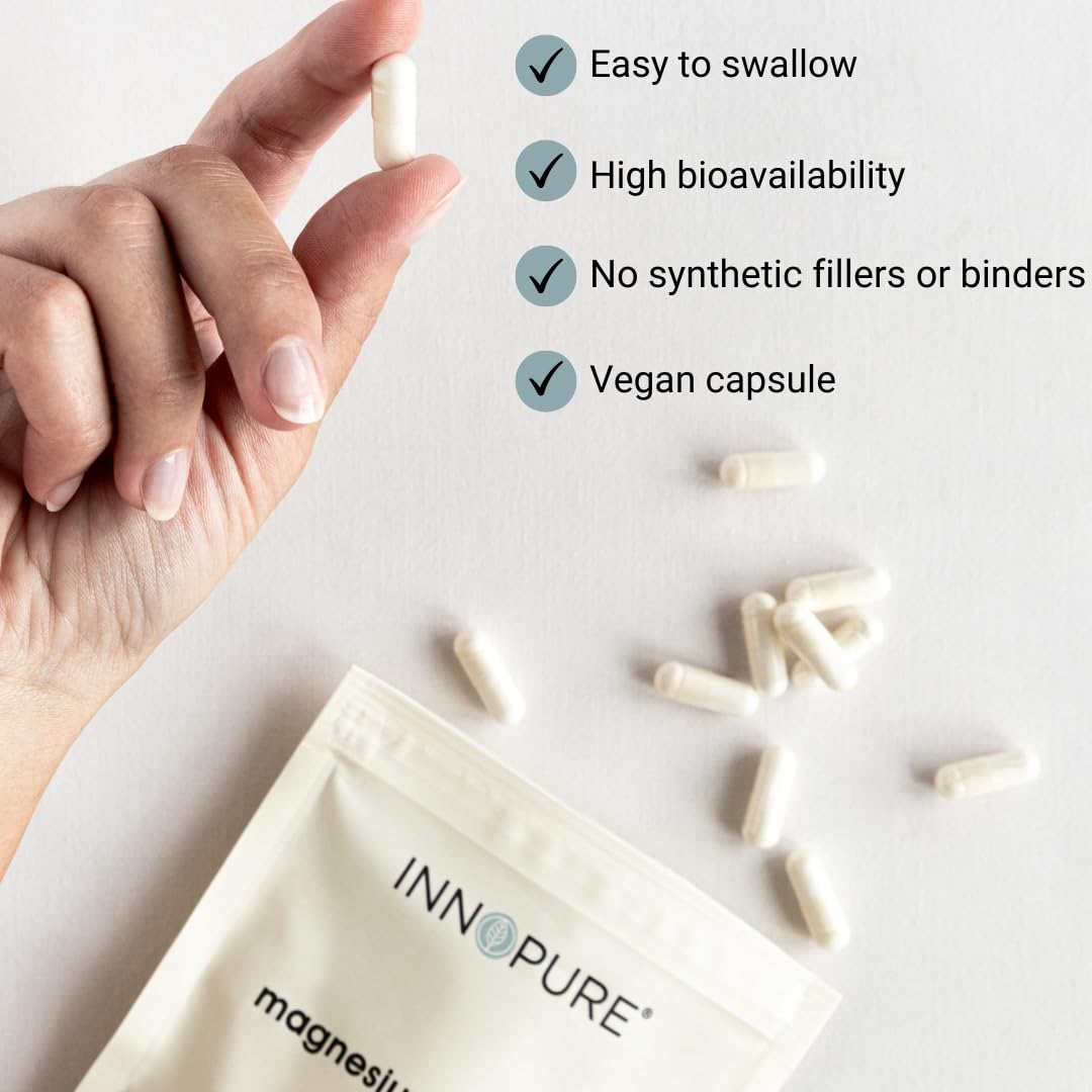 INNOPURE Magnesium Glycinate - 90 Capsules - Bioavailable Magnesium Supplements - 1000mg Per Serving (2 Capsules) Providing 200mg of Elemental Magnesium Bisglycinate Powder - Made in The UK