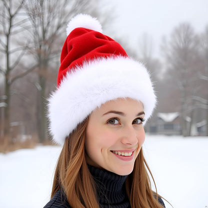BSVI Christmas Hat, Santa Hats Holiday for Adults Unisex Velvet Comfort Extra Thicken Fur Xmas Hat for New Year Festive Party
